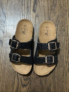 Extremely Me Glitter Little Girl Black Glitter Slide Sandals